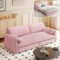 66 Queen Size 3-in-1 Convertible Pull Out Sofa Bed with Side Storage for Small Spaces Multi-Functional Velvet Sleeper Sofa with Wheels for Living Room and Bedroom (Pink)