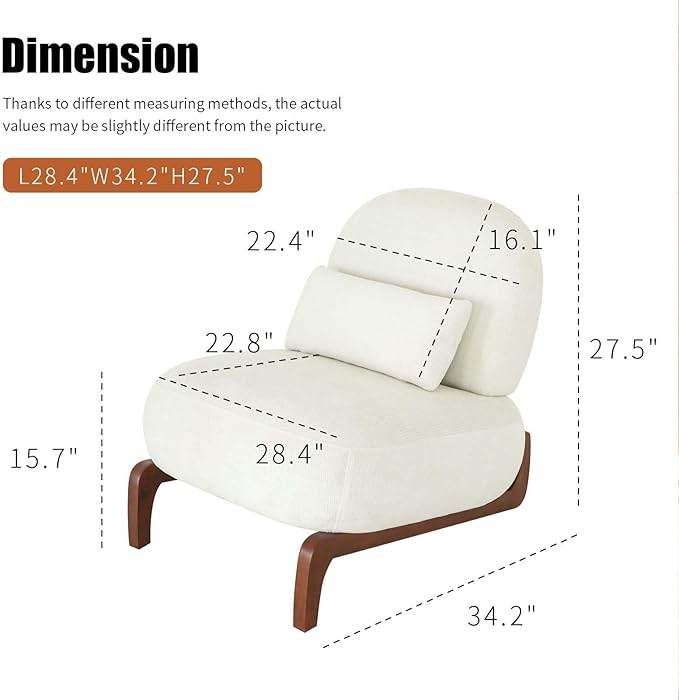 Upholstered Armless Accent Chair for Living Room Modern Comfy Living Room Chairs with Wooden Legs &amp Pillows Lounge Sofa Side Chair for Bedroom Reading (White 1)