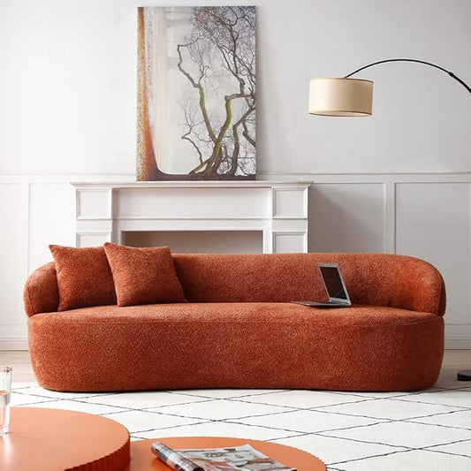 Curved Sofa Couch 86.6 3-Seater Modern Boucle Sectional Couch Comfy Cloud Upholstered 3 Seat Leisure Cushion Sofa with Pillows for Living Room Bedroom Office ApartmentOrange