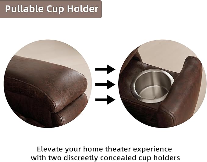 Leather Recliner Chair Manual Recliner Chair for Adults with Overstuffed Arms and Back Single Sofa Recliner with Cup Holders for Living Room Set of 2 Red Brown