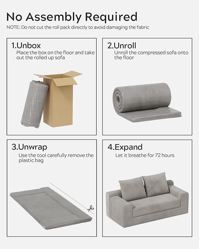Modern Loveseat Sofa for Living Room 71 Cofy 3-Seater Couch Pull Out Sofa Bed with 2 Pillows Corduroy Boneless Convertible Couch for Small Space Apartment Grey