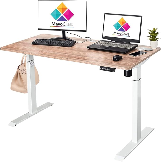 Mavo Craft 55-Inch Electric Standing Desk - Home Office and Study Contemporary Style Alloy Steel Base Wood Top Cable Management 1 Drawer for Working
