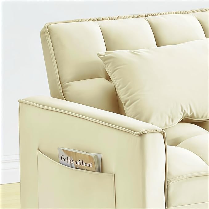 Sleeper Chair Pull Out Chair Sleeper with Adjustable Back &amp Pocket Convertible Chairs Bed Sleepers for Adults 3 in 1 Sofa Bed Chairs for Small Spaces Living Room White
