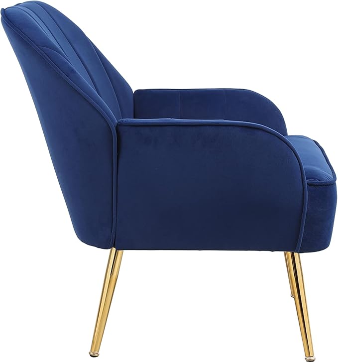 Modern Mid Century Chair Velvet Sherpa Armchair for Living Room Bedroom Office Easy Assemble(Navy)