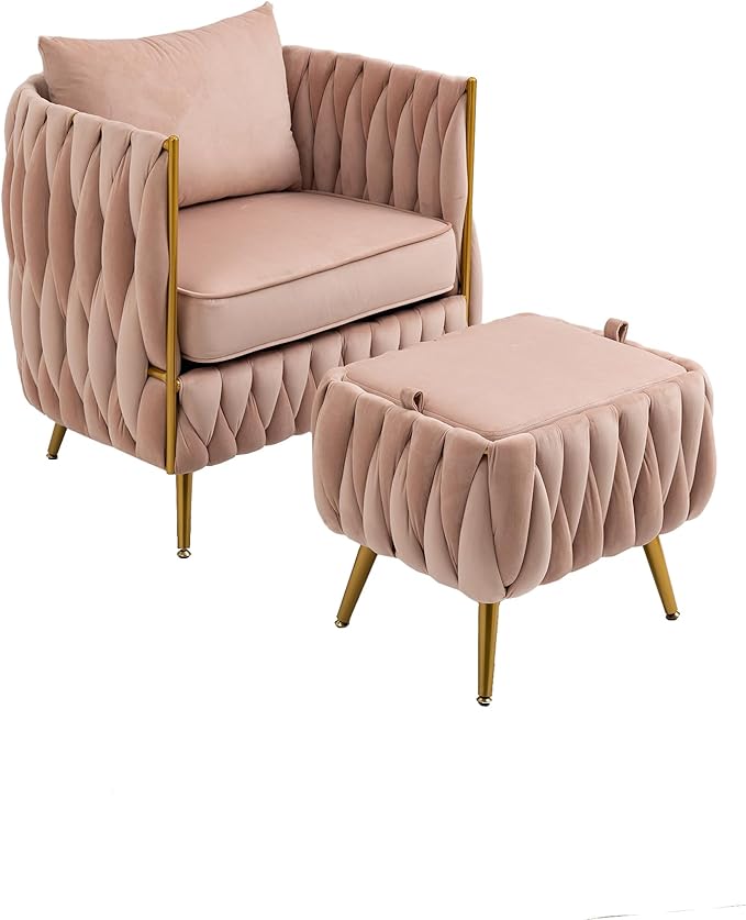 Accent Chair with Storage Ottoman Chair Tufted Barrel Chair Set Arm Chair for Living Room Bedroom