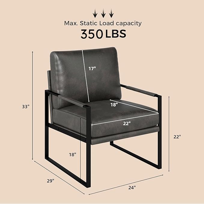 CANMOV Mid Century Modern Accent Chair Set of 4 Breathable PU Leather Armchair with Removable Cushion Comfy Living Room Chairs with Sturdy Metal FrameThicker Backrest for Living RoomDark Grey