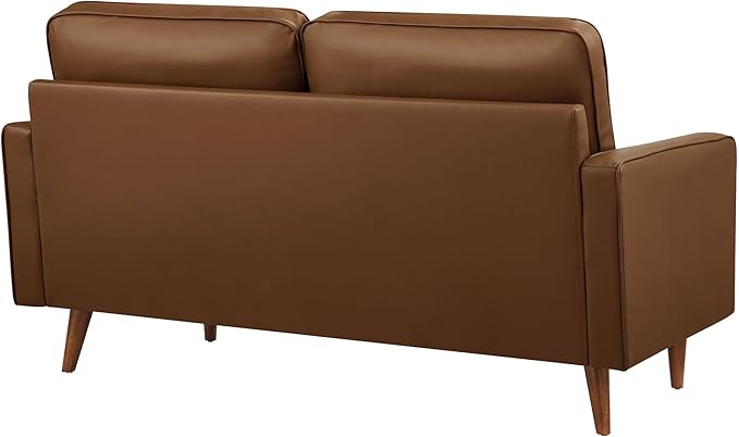 Modway Valour 62 Inch Faux Leather Loveseat in Brown – Wide Faux Leather Loveseat Sofa with Wood Legs - Small 2-Seater Sofa with Tufted Seat for Living Room or Office