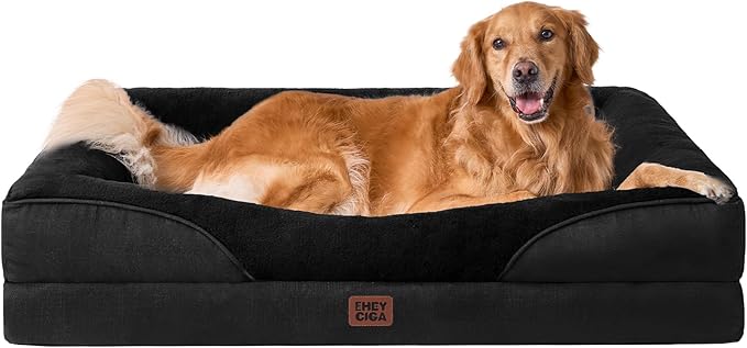 EHEYCIGA Orthopedic XL Dog Bed for Large Sized Dog 42x30x7.5 Inch Extra Large Memory Foam Dog Couch Bed with Sides Waterproof Liner &amp Washable Removable Cover Bolster Pet Sofa Black