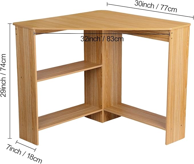 Corner Desk for Small Spaces Home Office Computer Desk with Shelves Gaming Desk Corner Table for Work Writing Desk Triangle Desk Office Desk Spacious Desktop Light Brown