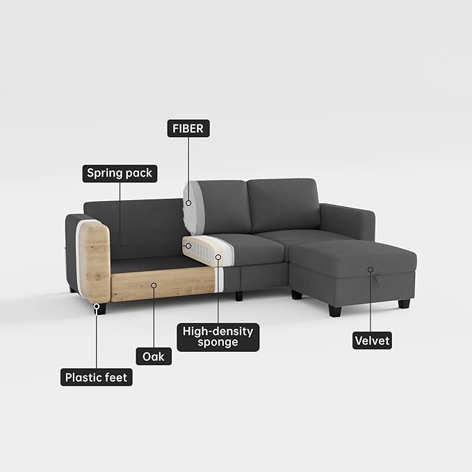 Youmumeub Sectional Couches for Living Room - Convertible Sofa and Storage Bench79''Modern Corner ConfigurationSuitable for Living Room Apartment Bedroom and Office-Blue-Gray | Washable Covers Mo