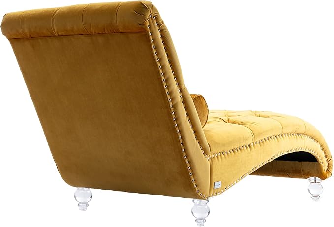 Leisure Velvet Concubine Sofa Accent Sofa Chaise Reclining Lounger Barrel Sofa with Acrylic Feet (Mustard) sofa Chaises Longues