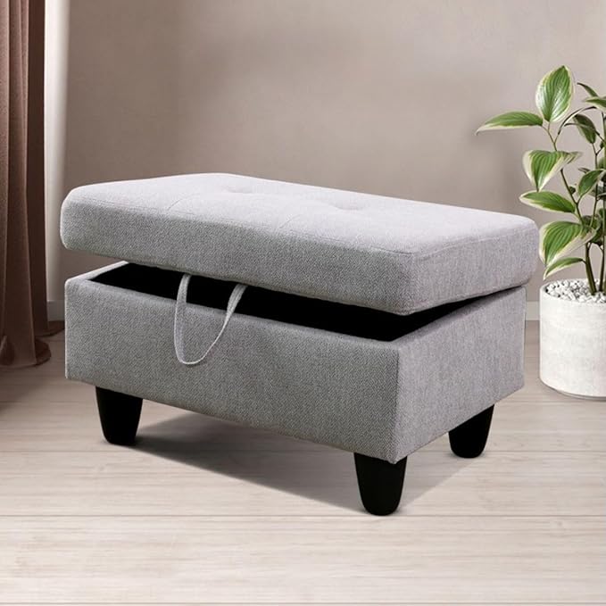 Grey L-Shaped 3-Piece Flannel Sofa with Storage Ottoman Set Sectional Couch Sofa Set for Living Room Office Small Space