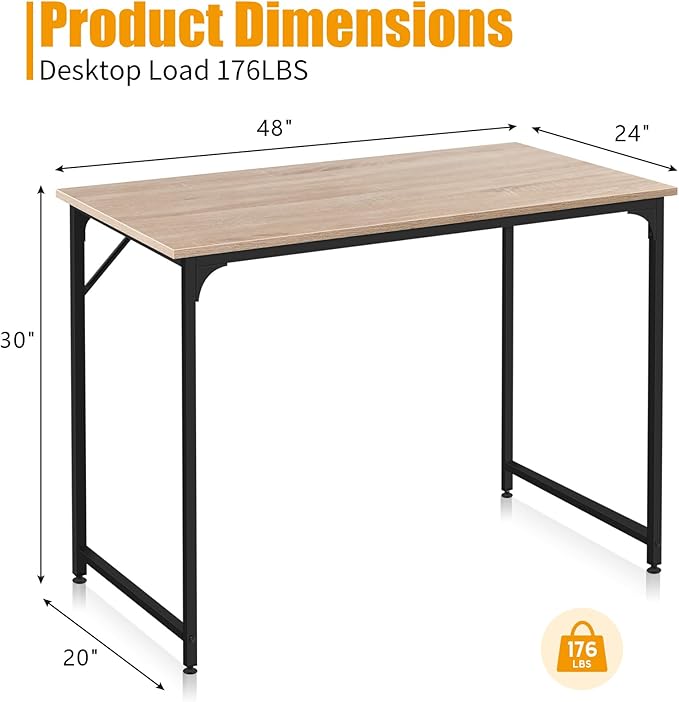 YRLLENSDAN Wooden Large Desk 48 Inch Gaming Desk Modern Writing Desk Workstation PC Laptop Table for Home and Office Nature