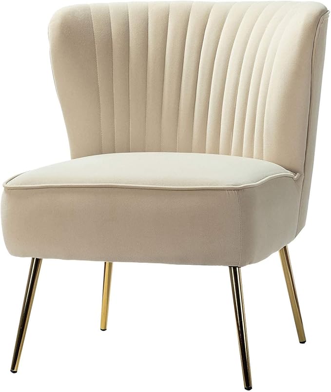 HULALA HOME Velvet Accent Chair Modern Upholstered Cute Side Chair with Gold Metal Legs Armless Wingback Slipper Chair Comfy Living Room Chair for Bedroom Guest Room VanityTAN