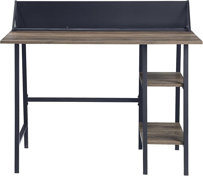 Penau Rustic Oak Writing Desk with Black Finished Legs 2-Tier Shelf Smartphone Holder Modern Design for Home Office
