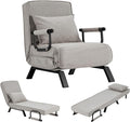 Convertible Sofa Bed Sleeper ChairSingle Person Chaise Lounge Couch with PillowUpholstered Lazy Bed with 6 Angles Adjustable BackrestFolding Sofa Arm Chair for Apartment/Office/Home (Light Gray)