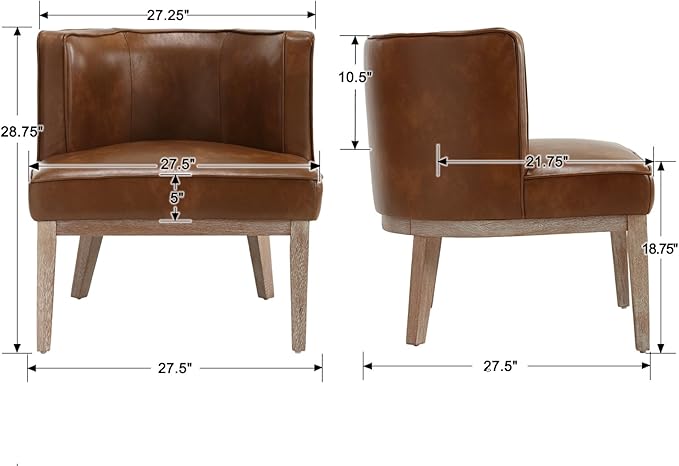 Arm Accent Chair Barrel Accent Chair with Wood Legs Brown Leather Comfy Barrel Round Side Chair Upholstered Reading Chairs with Back for Living Room Bedroom Living Room Chair Brown