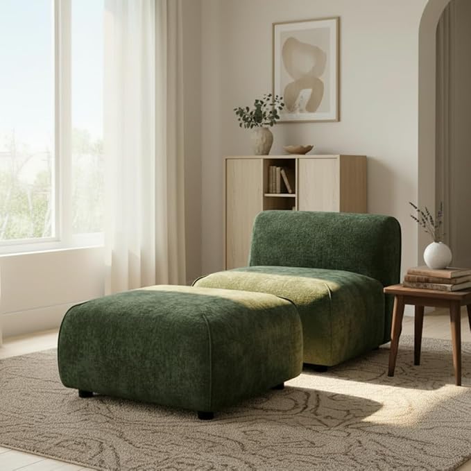 Christopher Knight Home Milio Modern Accent Chair with Ottoman Foot Rest Wooden Frame Club Chair and Ottoman Comfy Living Room Lounge Chair with Coffee Table Single Sofa and Footstools Green