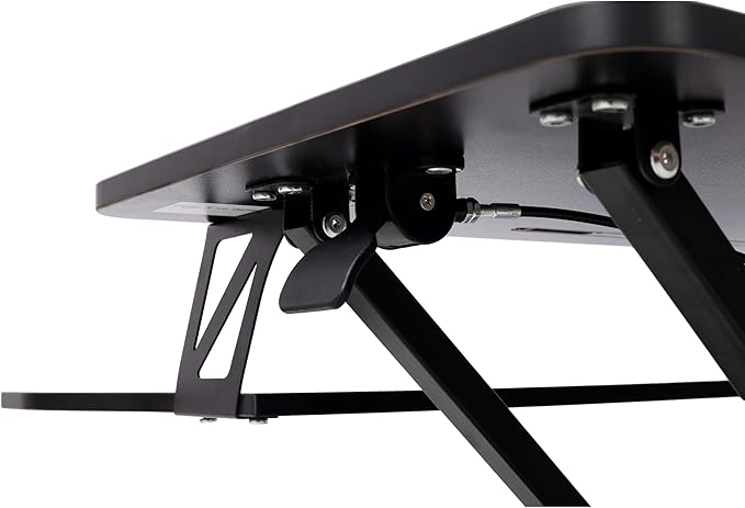 32 Inch Height Adjustable Stand Up Laptop Desk Converter Heavy Duty Standing Computer Workstation Riser with Removable Keyboard Tray for Home Office Workshop Spacious Platform for Monitor Black