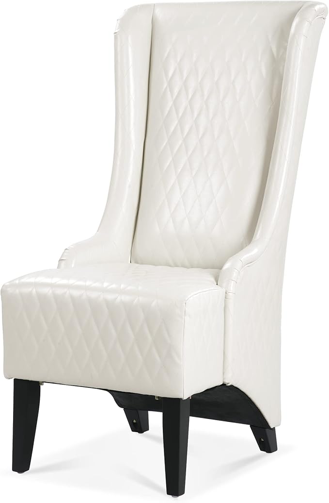 23.03 Wide Faux Leather High Back Accent Chair Comfy High Wingback Chair Living Room Chair with Soft Padded Wooden Legs Modern Side Chair for Living Room Bedroom White ZM246