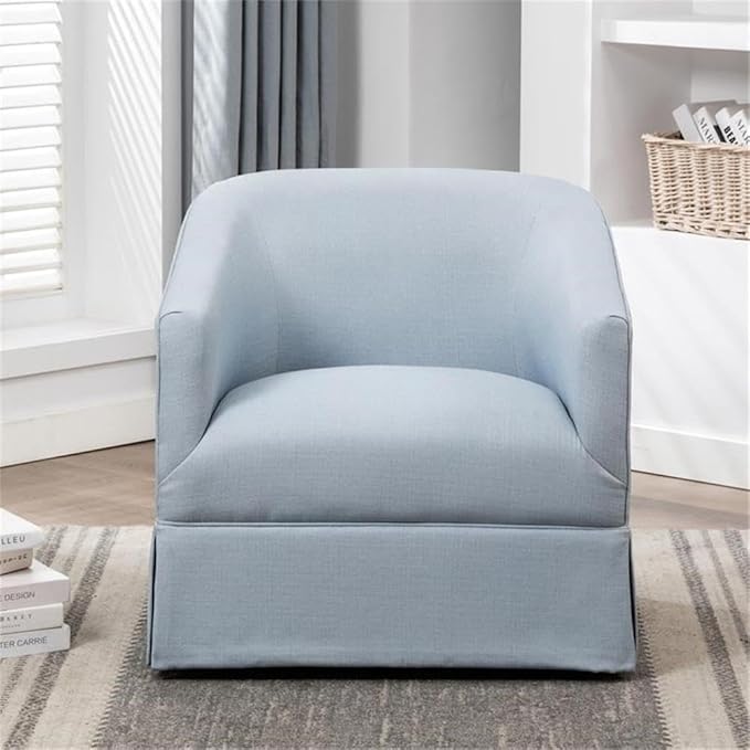 Elm Transitional Woven Polyester Fabric Upholstered Skirted 360-Degree Swivel Accent Chair with Narrow Slope Arm Metal Base in Sky Blue Finish