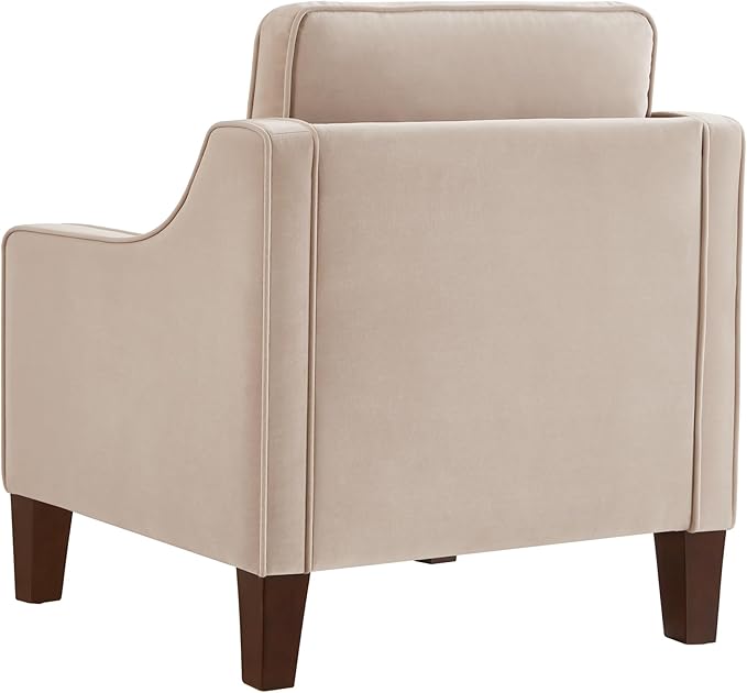 Velvet Upholstered Accent Chair Single Seat Sofa with Wooden Legs Modern Armchairs for Living RoomBedroom and OfficeTaupe