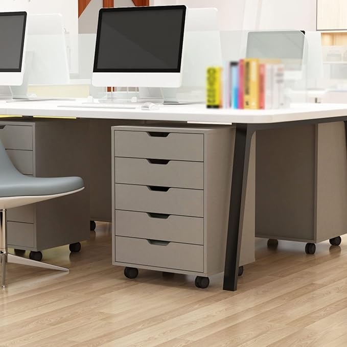 GLigeT Filing Cabinet 5 Drawer File Cabinet Office Pulley Movable File Cabinet Wooden Drawer Cabinet Office Storage Cabinet Low Cabinet File Storage Cabinets