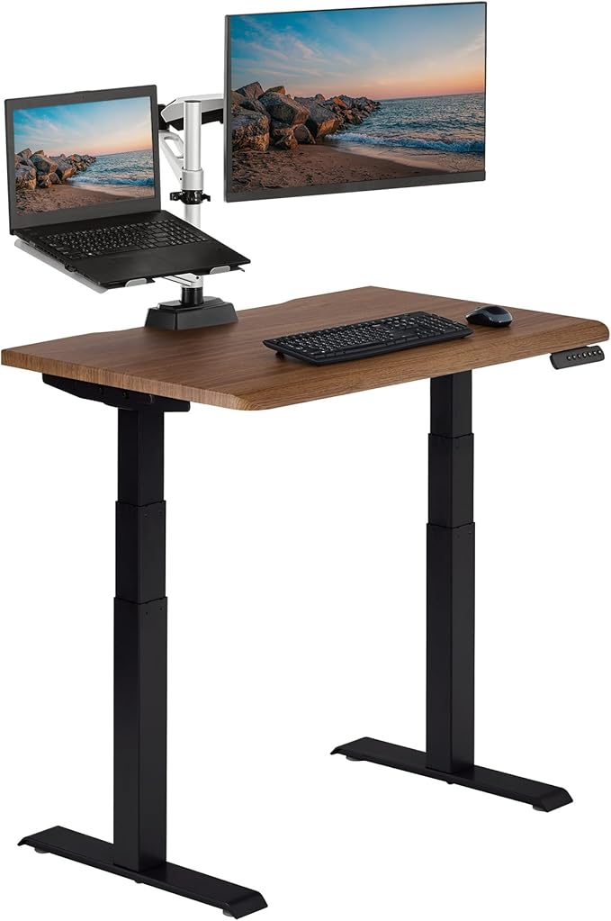 Vari ComfortEdge 40x26 Inch Adjustable Standing Desk – Small Electric Sit Stand VariDesk for Apartment Bedroom or Home Office + Beveled Edge Tool-Free Assembly (Walnut Top/Black Legs)