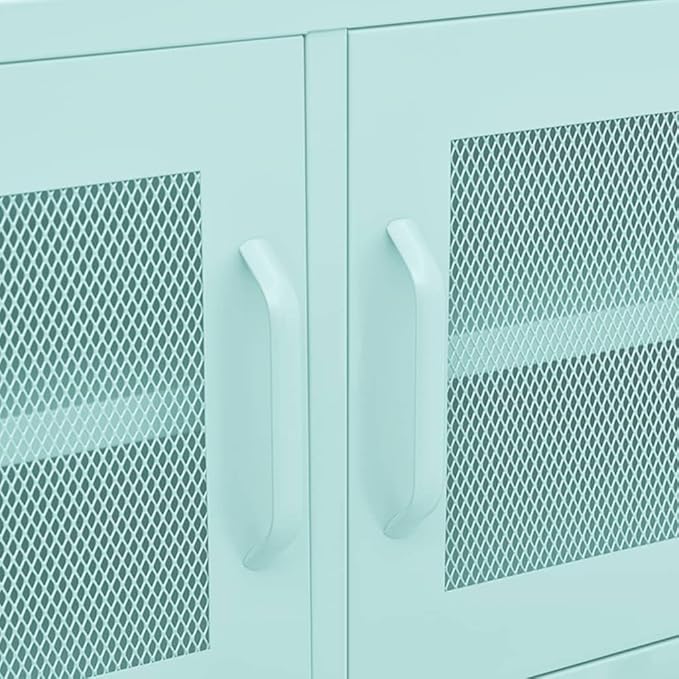 vidaXL Industrial Steel TV Stand/Cabinet in Mint Green - Durable Practical Design 41.3x13.8x19.7 inches Mesh Doors Internal Shelf Cable Management System Height Adjustable