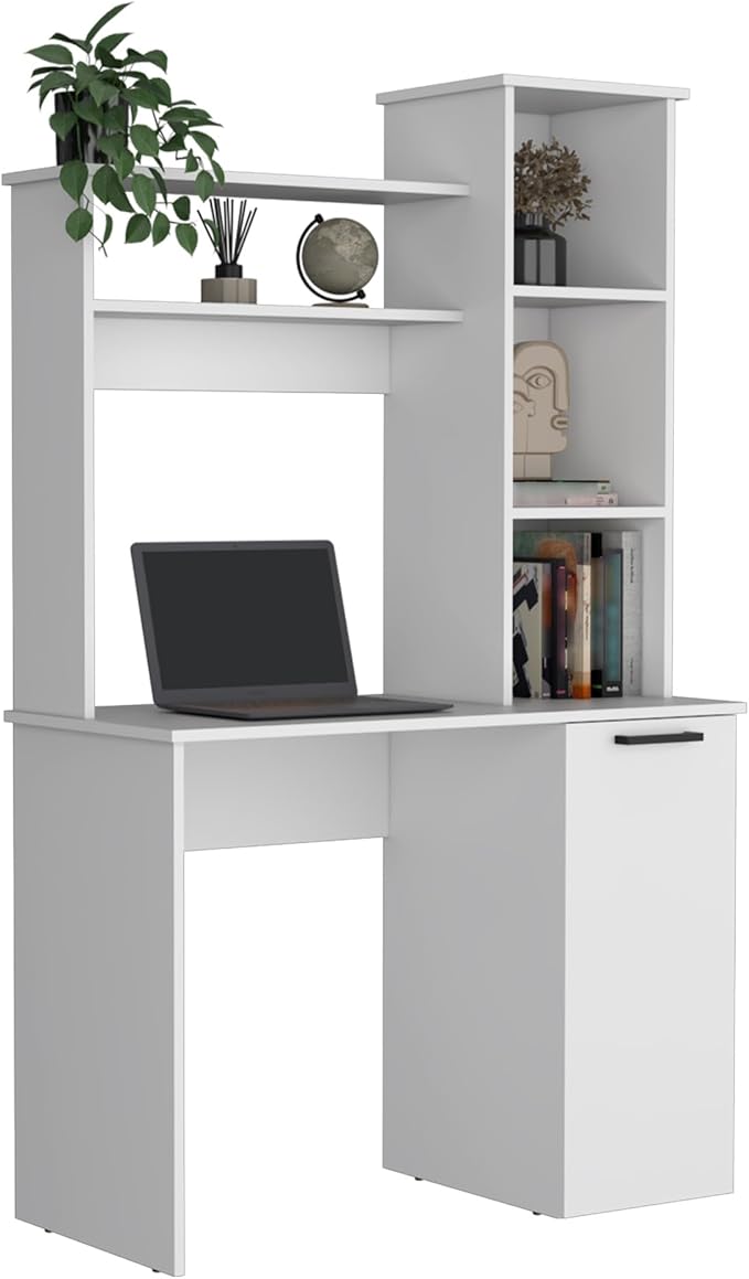 Penau Computer Desk with Ample Work Surface Stylish Hutch Storage and Door Cabinet Black Ideal for Home Office