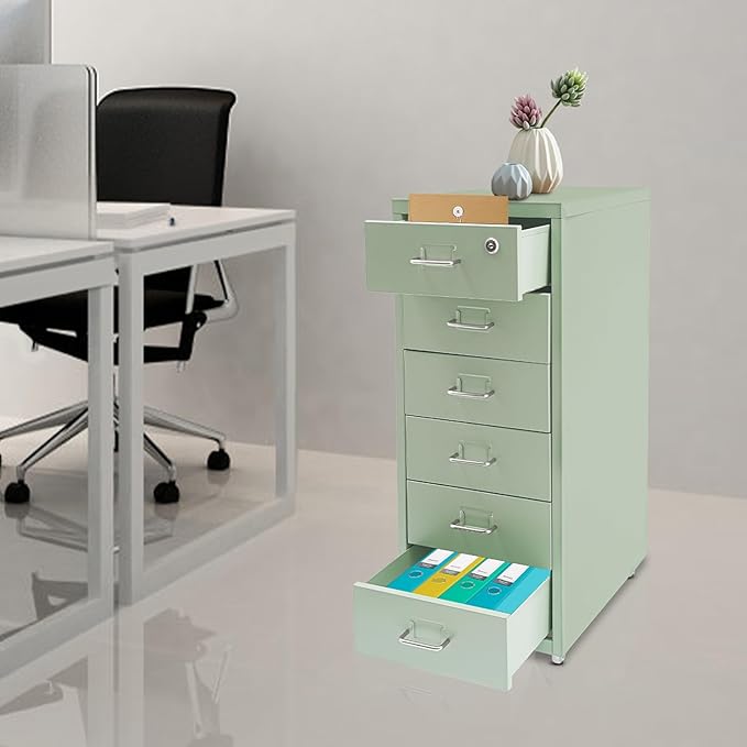 6 Drawer Filing Cabinets with Lock Metal Vertical File Storage CabinetMoblie Office File Cabinet with WheelsRolling Metal Filing Storage CabinetsLocking File Cabinet for for Home Office (Green)