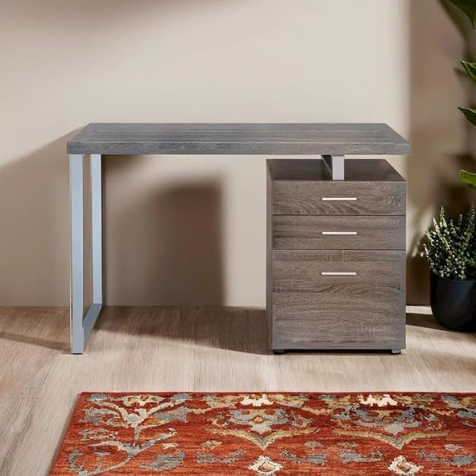 Stylish 3-Drawer Office Desk in Weathered Grey for Efficient Workspace Ideal for Modern Home and Office Settings
