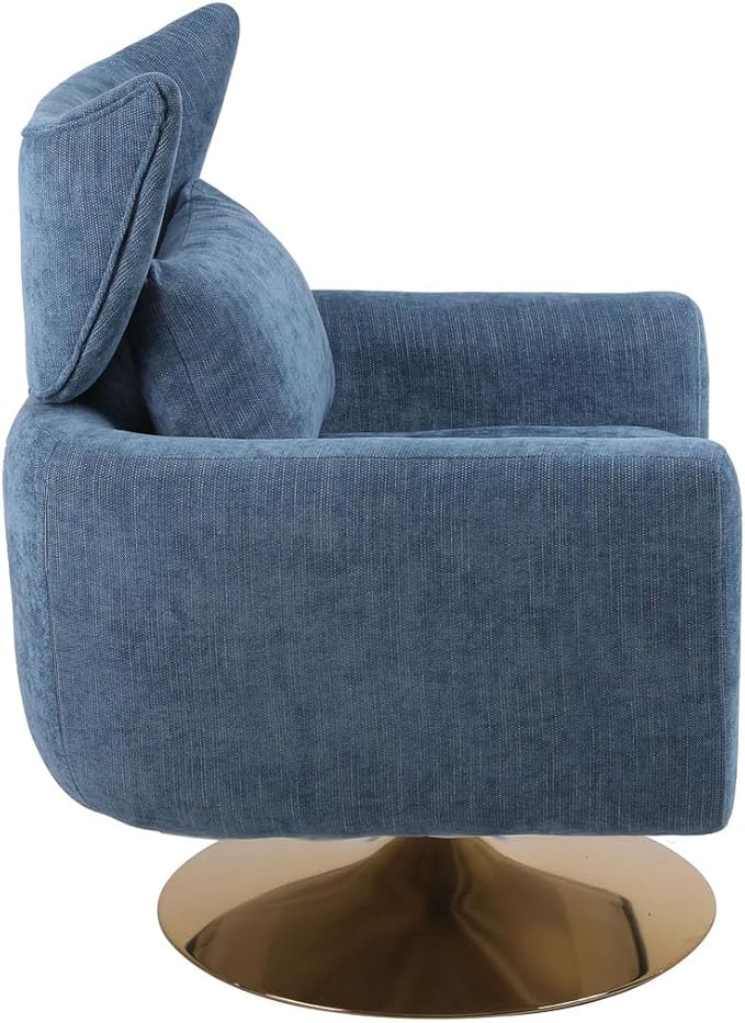 Swivel Accent Chairs for Living Room Mid Century Modern Accent Chair with Arms Comfy Side Chairs for Living Room with Gold Base &amp Lumbar Pillow Upholstered Armchair with Wingback (Blue)