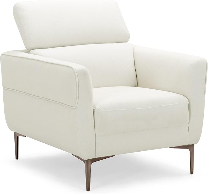 Giantex Accent Chair Upholstered Single Sofa Chair with Adjustable Headrest Stable Metal Legs Armchair for Living Room Bedroom Office Reception Room White