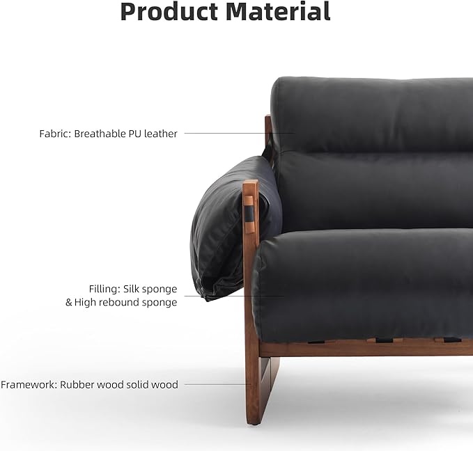 Vintage Solid Wood Frame Lounge Chair with Resilient Silk-Cotton Fill &amp Ergonomic Support for Living Spaces (Black one Chair)