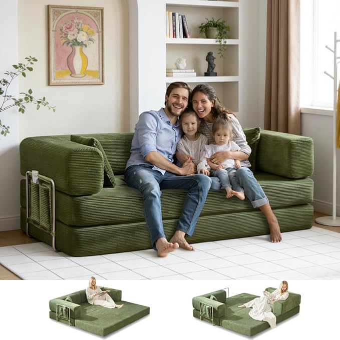 multi-functionalcorduroy sofa bed crafted from corduroy fabric is ideal for apartments and living rooms. sleeper sofa couch folding futon or foldable floor convertible floor studio (green 80.15) |