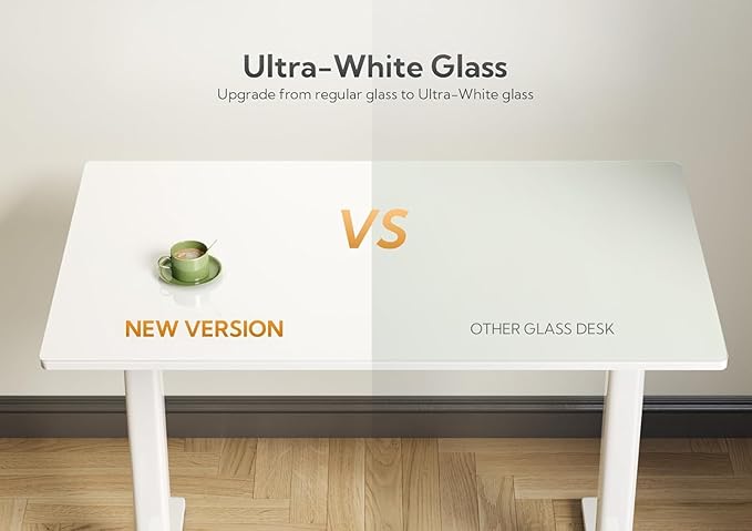 Glass Standing Desk 40 X 24 Inch Electric Stand Up Desk with Hook and Multi-Function Keyboard Quick Install Home Office Computer Desk (White 40 X 24 Inch)