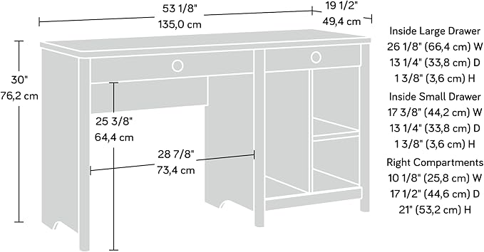 Sauder Dover Edge Computer Desk with Drawers Glacier Oak Finish