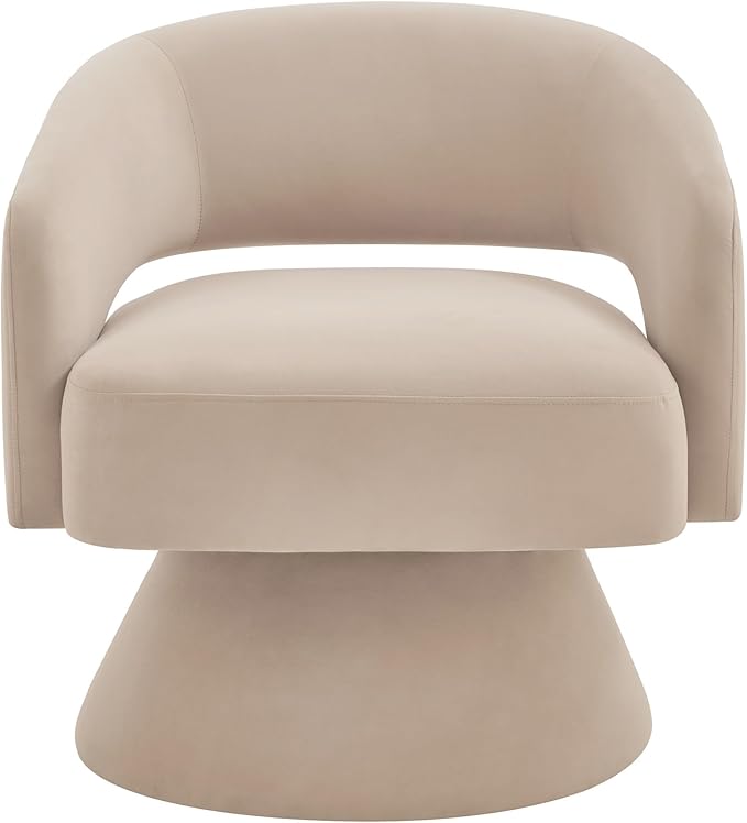 Swivel Barrel Chair Velvet Round Upholstered Accent ChairsLounge Chair with Open Backrest 360 Degree Comfy Single Sofa Dresser Chair for Living Room Hotel Bedroom Office (Beige)
