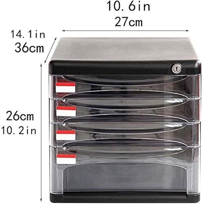 Office Filing Storage File cabinets Mobile 4 Layers of Hard Plastic Office with Lock Black -27 * 36 * 26cm Home Office Furniture Bookcase