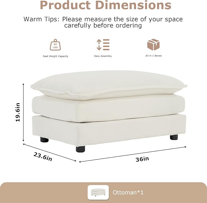 Sofa Ottoman Footrest Stylish Sofa Footstool Modern Upholstered Ottoman for Living RoomBedroom and ApartmentBeige