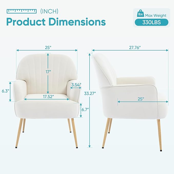 Velvet Accent Chair Modern Upholstered Single Living Room Chairs with Tufted Back Cozy Sofa Side Armchair with Metal Legs for Bedroom/Office/Reading Room Beige