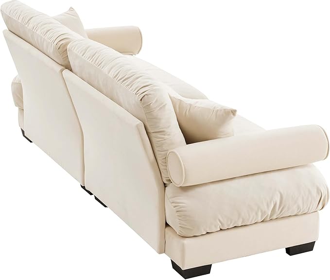 93.7 Oversized Modular Sectional Sofa 2-Seater Deep Seat Loveseat Cloud Couch with Pillows and Overthick Cushions Modern Velvet Comfy Sofa for Living Room Home Theater or Apartment Cream