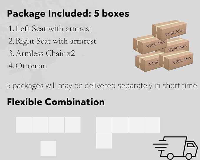 VESCASA Modern Sectional Sofa with Ottoman 106.5 Inch Modular Cloud Couch 4 Seat L Shaped with Waterfall Armrest Cushion Back for Living Room Apartment White Chenille