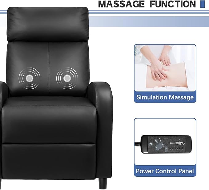 Furniwell Massage Recliner Chair for Living Room Adjustable PU Leather Reclining Chair Home Theater Seating Modern Winback Single Sofa for Adults with Footrest (Leather Black)