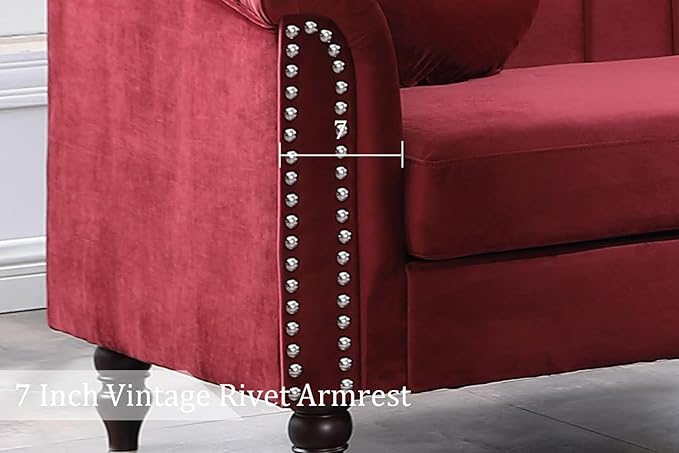 Chesterfield Sofa Set Luxurious Velvet Chesterfield Settee Couch SetSofa and Loveseat SetUpholstered Rolled Arm with Rivets/4 Button Tufted Pillow Modern Sofa Living Room SetRed