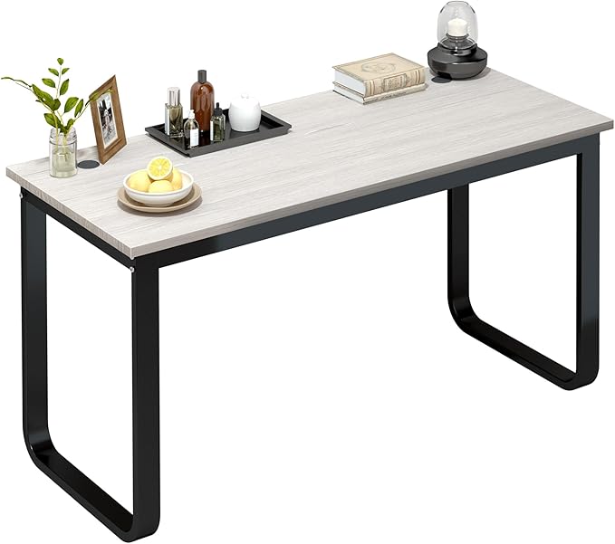 Jerry &amp Maggie 55 inch Work Desk for Home Office Desk with Shelves Large Desk with Metal U Leg for Study Modern Wood Table top Ashes