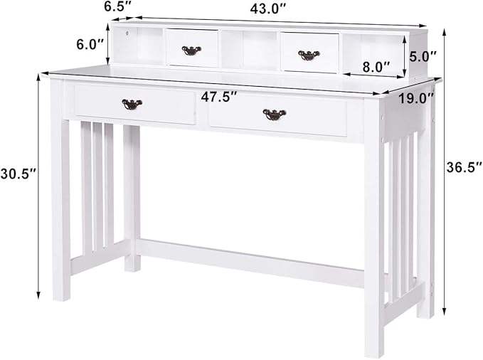 Giantex Writing Desk with 4 Drawer Computer Study Table Removable Floating Organizer 2-Tier Spacious Workstation Home Office Desk Console Table White Vanity Desk