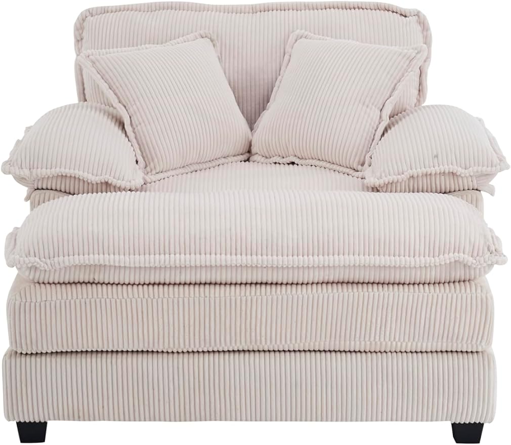 TTK Oversized Chaise Lounge Chair with Ottoman - 39.17 Wide Modern Sleeper Sofa for Living Room Bedroom &amp Office - Deep Seat Sectional Couch with Pillow Comfortable Reading ChairWhite