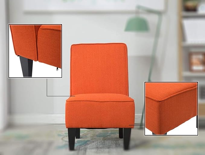 Yongqiang Upholstered Accent Chairs Set of 2 Armless Side Chairs for Living Room Bedroom Slipper Chair Orange Fabric